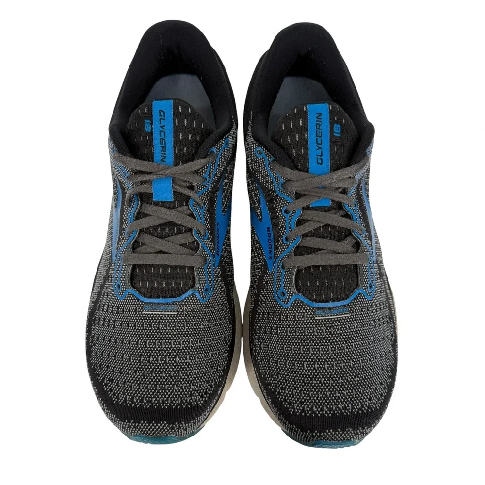 Brooks Glycerin 18 Mens 9 Running Shoes Black Blue Sneakers comfort walking